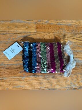 NWT Au Printemps Paris Multicolor Sequin Stripe Convertible Pouch or Purse